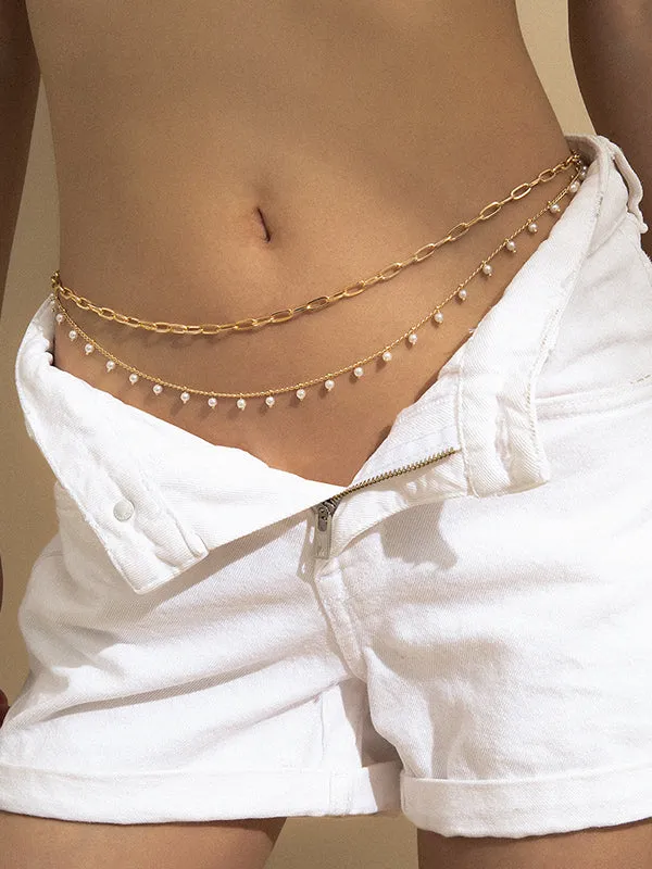 Urban Geometric Pearl Waist Chain Accessories