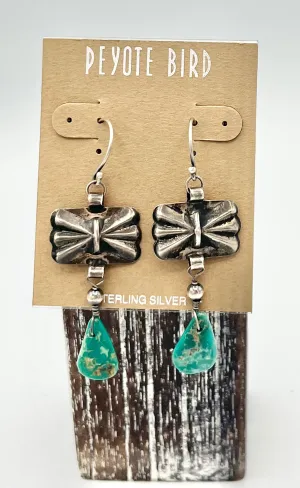 Vintage square concho with Turquoise Stone Earrings