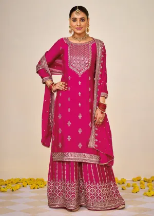 Wedding Festival Pink Embroidered Palazzo Salwar Suit