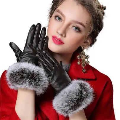 Women Genuine Rabbit Fur Gloves